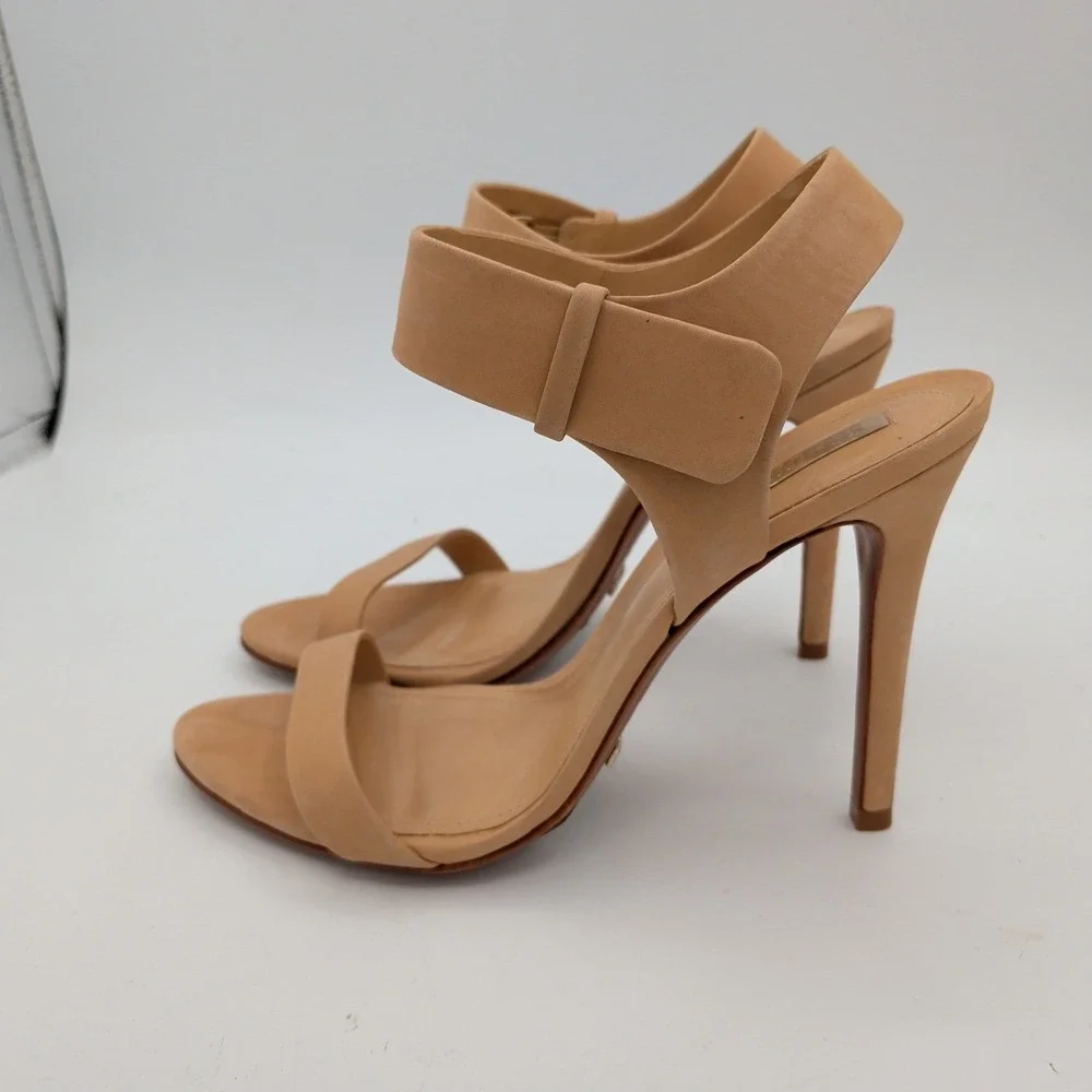 Schutz Dubia Pale Peach Nubuck Leather High Heel Sandals Size 8.5B Made Brazil
